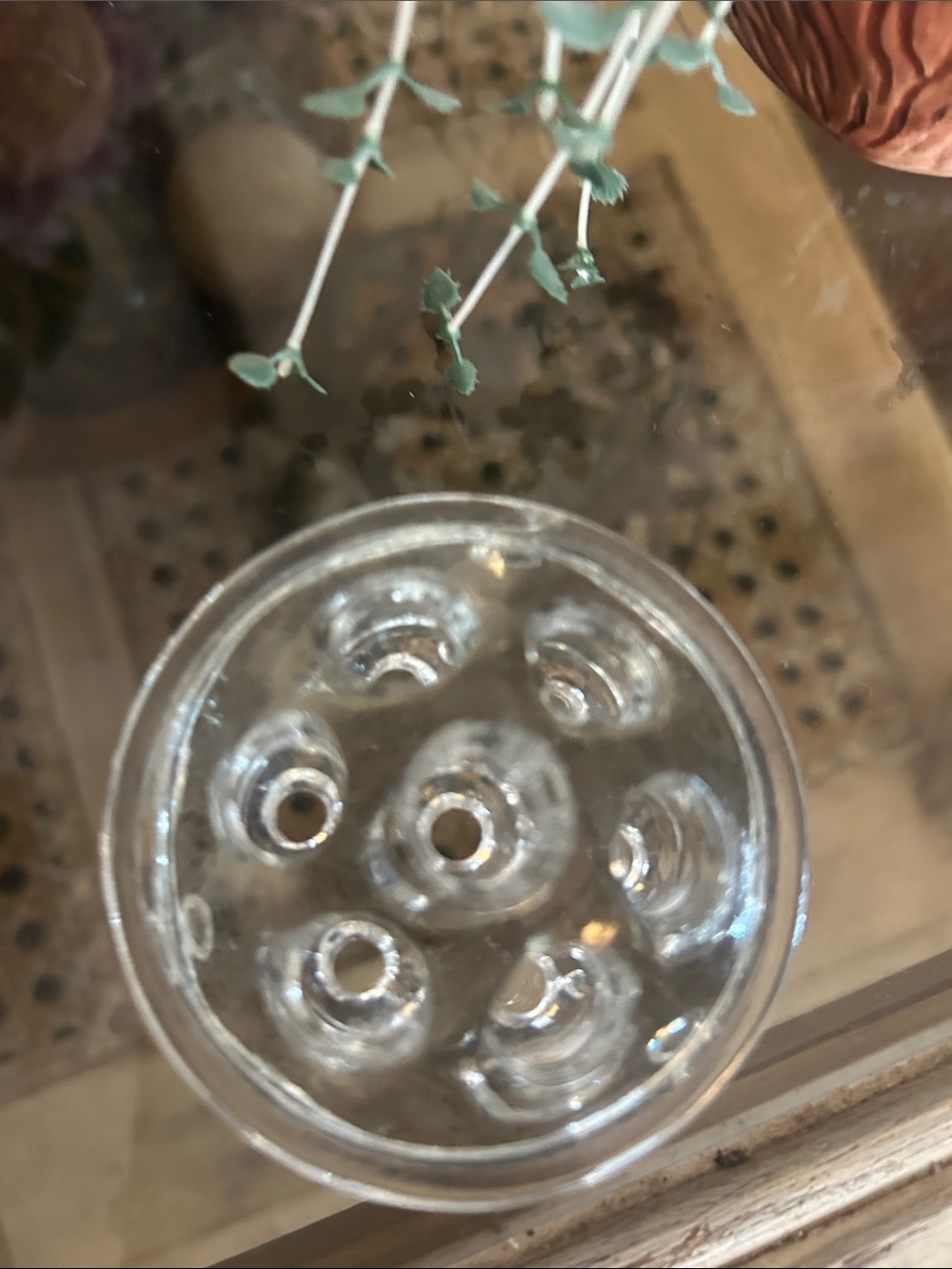 50%off w❤️ Vintage 7-Hole Clear Glass Flower Frog And Candle Holder Floral